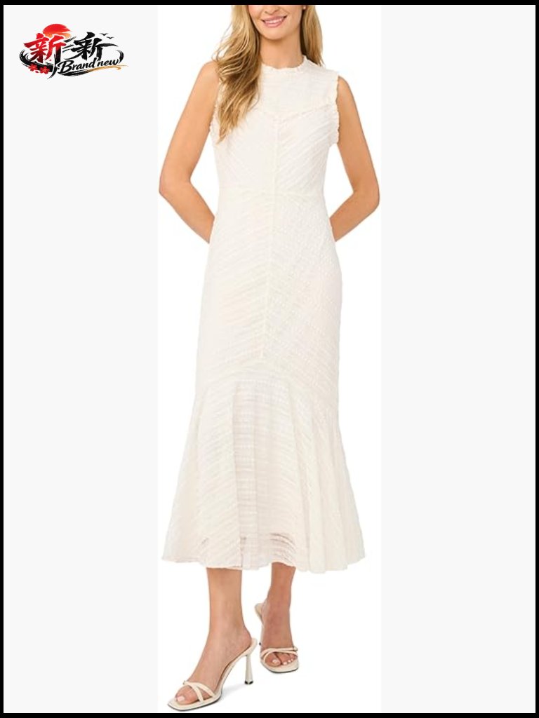 Sleeveless Ruffled Yoke Textured Knit Midi Dress